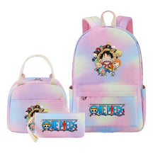 Cartoon Pirate King Youth Student Girls School Bag Lunch Bag Three Piece Set Backpack Set