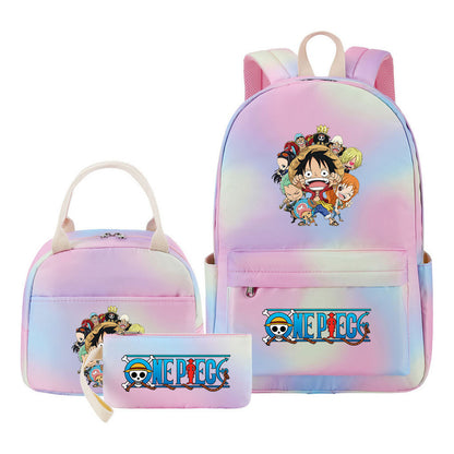Cartoon Pirate King Youth Student Girls School Bag Lunch Bag Three Piece Set Backpack Set