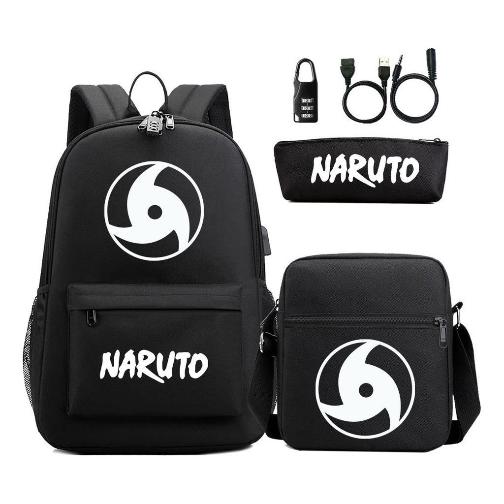 Naruto Usb Password Lock Student Backpack Three Piece Set For Boys And Girls Backpack Set