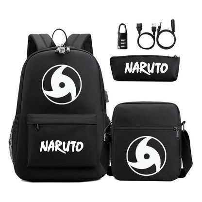 Naruto Usb Password Lock Student Backpack Three Piece Set For Boys And Girls Backpack Set