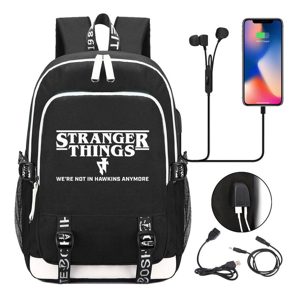 Strange Story Printed Usb Youth Student Backpack For Leisure Travel Backpack