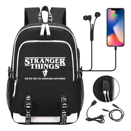 Strange Story Printed Usb Youth Student Backpack For Leisure Travel Backpack