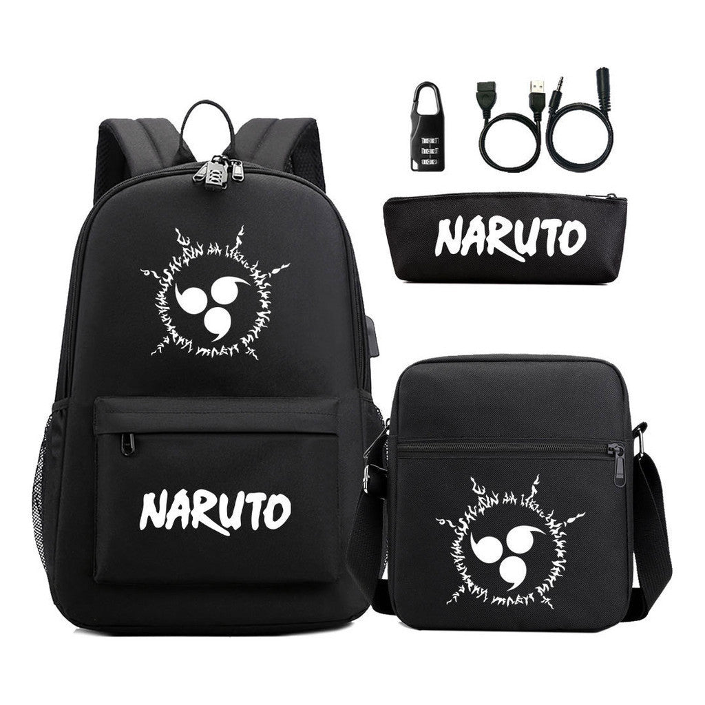 Naruto Usb Password Lock Student Backpack Three Piece Set For Boys And Girls Backpack Set