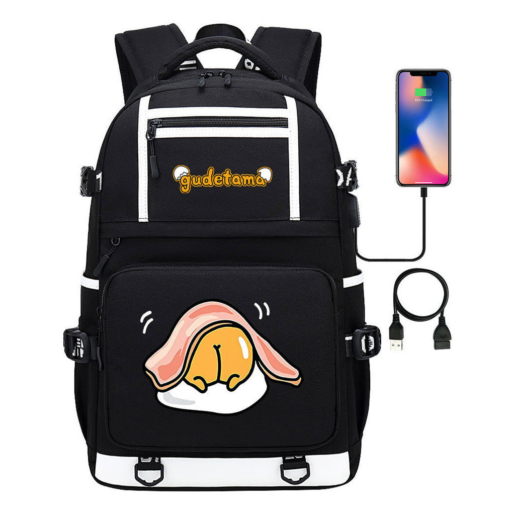 Cartoon Cartoon Lazy Egg Usb Student Backpack Backpack Leisure Travel Bag
