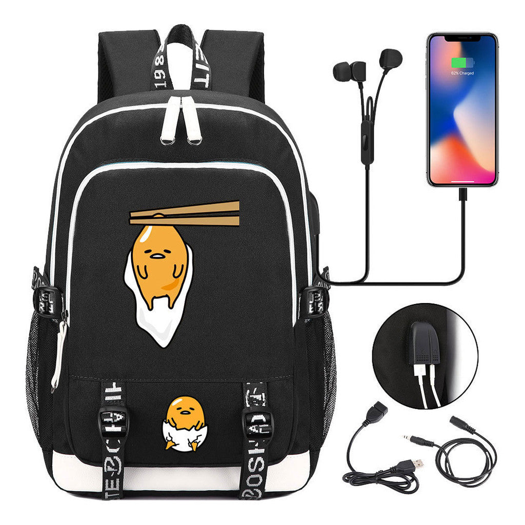 Comic Lazy Egg Youth Student Backpack Usb Men's And Women's Leisure Backpack
