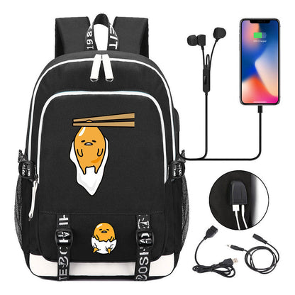 Comic Lazy Egg Youth Student Backpack Usb Men's And Women's Leisure Backpack