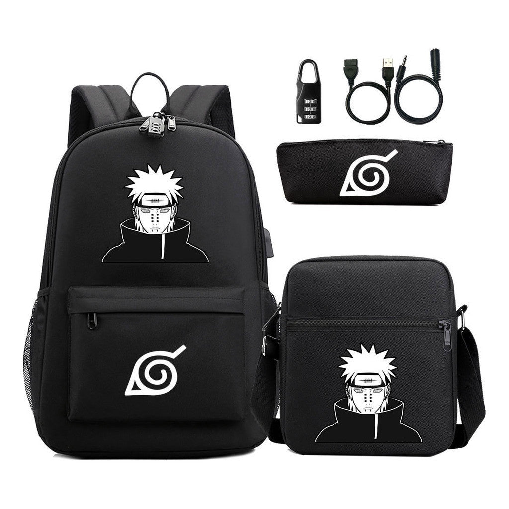 Naruto Usb Password Lock Backpack Three Piece Set For Men And Women Backpack Set