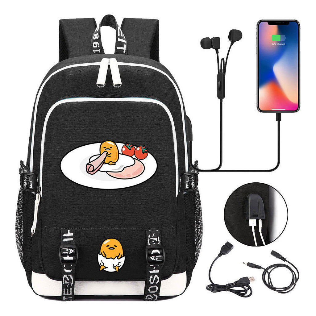 Comic Lazy Egg Youth Student Backpack Usb Men's And Women's Leisure Backpack