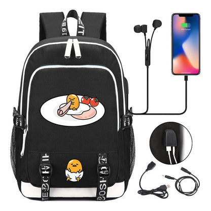 Comic Lazy Egg Youth Student Backpack Usb Men's And Women's Leisure Backpack