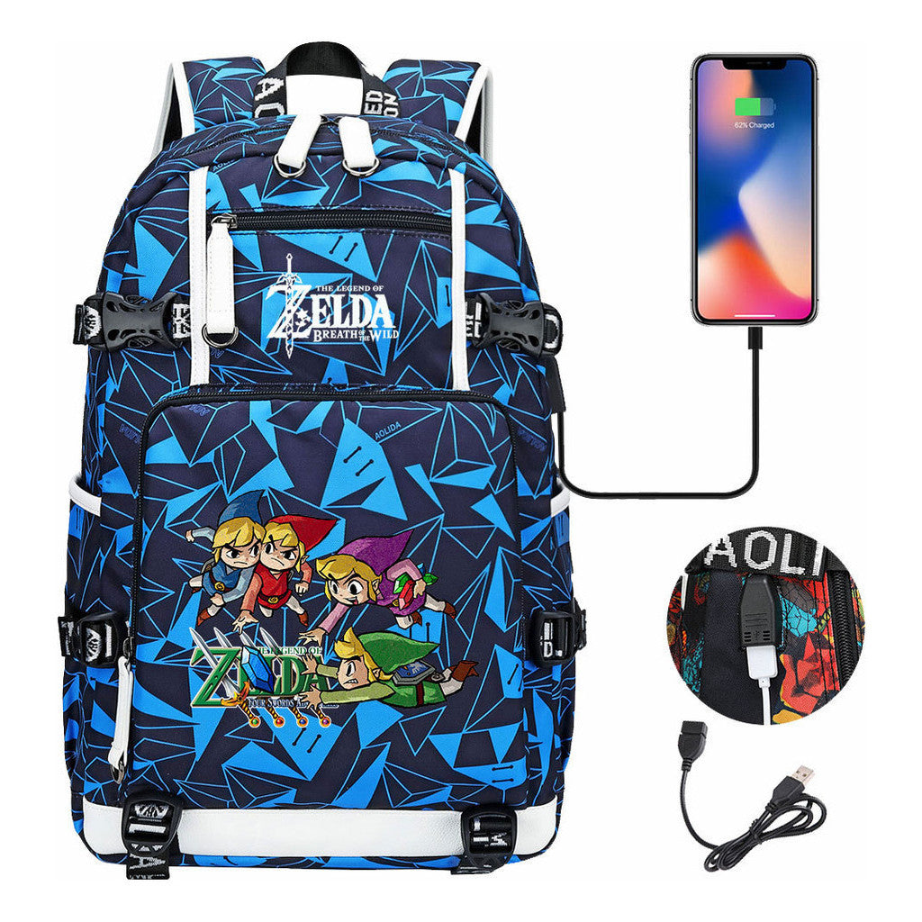 Legend Of Zelda Usb Youth Student Backpack For Leisure Travel Backpack