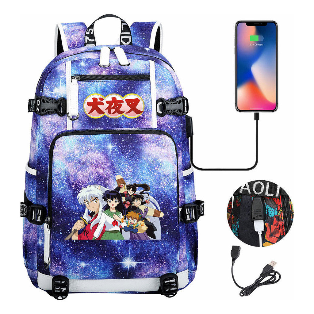 Anime Dog Yaksha Usb Earbuds Youth Student Backpack Travel Backpack