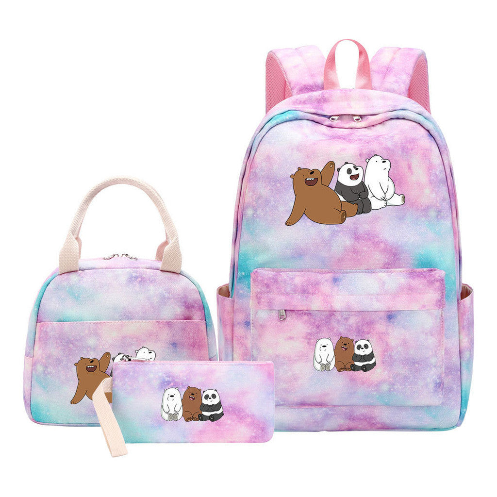 Cartoon Cute Three Cheap Bears Youth Student Girls School Bag Lunch Bag Three Piece Set Backpack Set