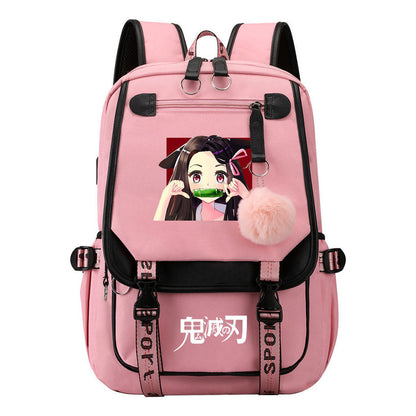 Cartoon Fashion Usb Youth Student Backpack Boy's And Girl's Leisure Ribbon Flip Backpack