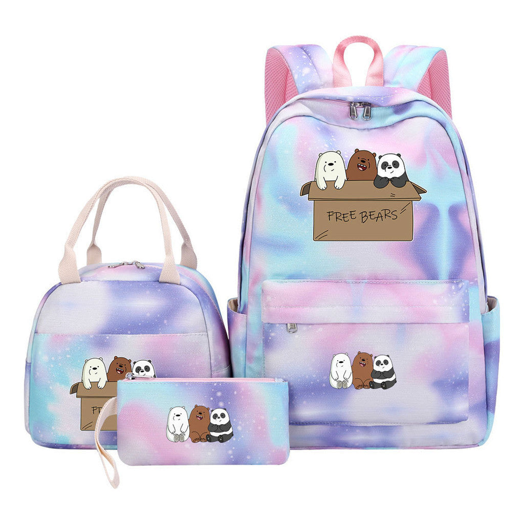 Cartoon Cute Three Cheap Bears Youth Student Girls School Bag Lunch Bag Three Piece Set Backpack Set
