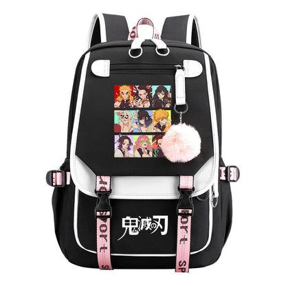Cartoon Fashion Usb Youth Student Backpack Boy's And Girl's Leisure Ribbon Flip Backpack