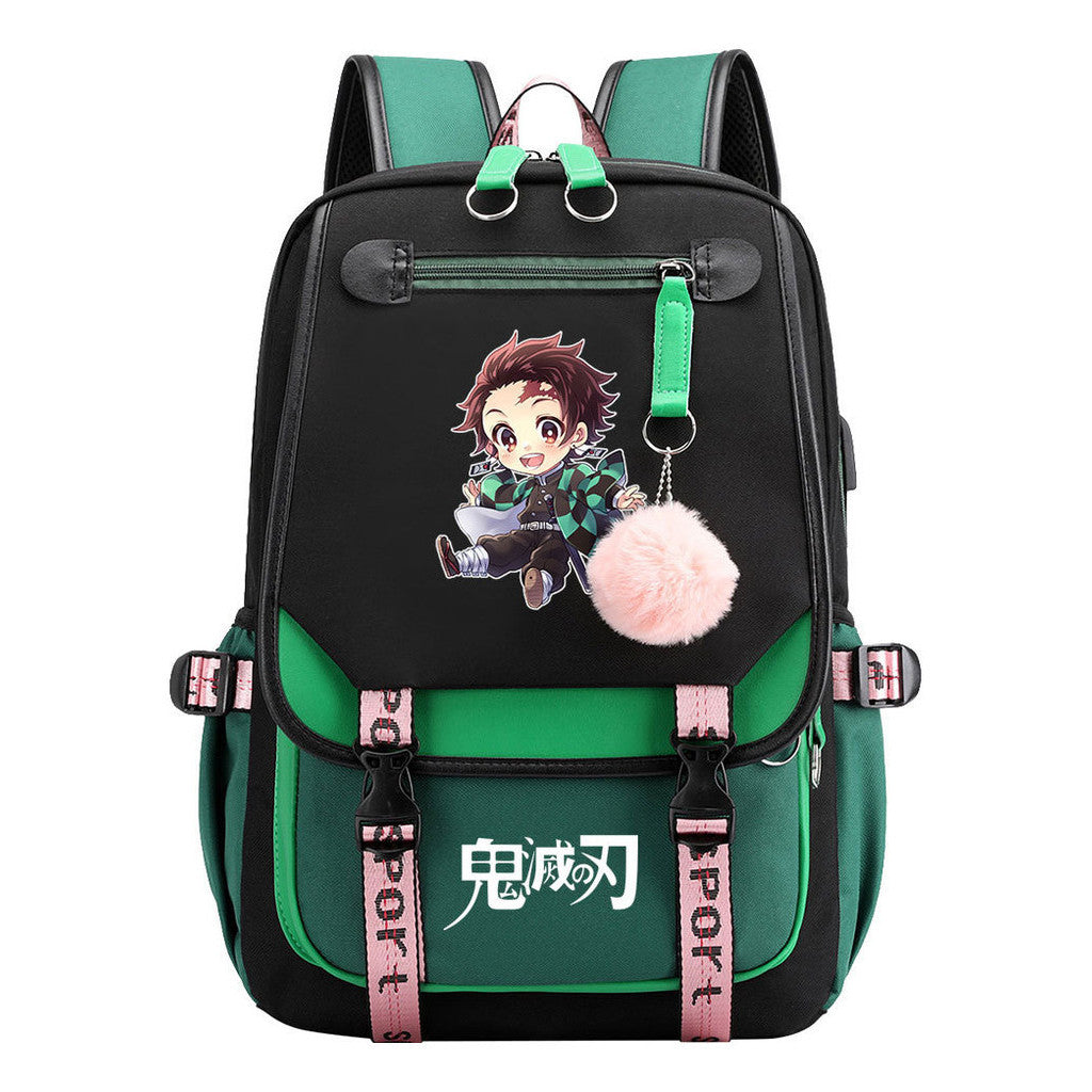Comic Cartoon Fashion Usb Student Backpack Casual Woven Flap Backpack