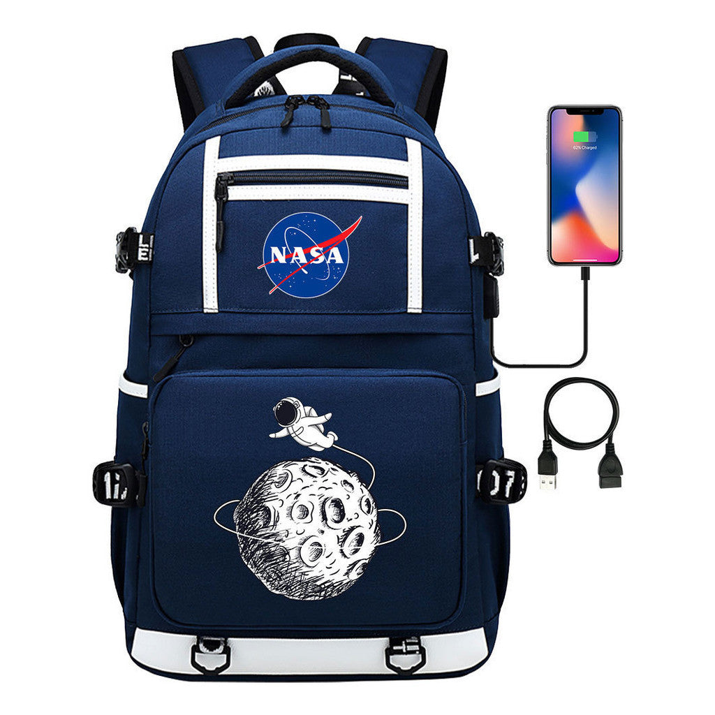 Fashionable Space Printed Usb Student Backpack Backpack Leisure Travel Backpack