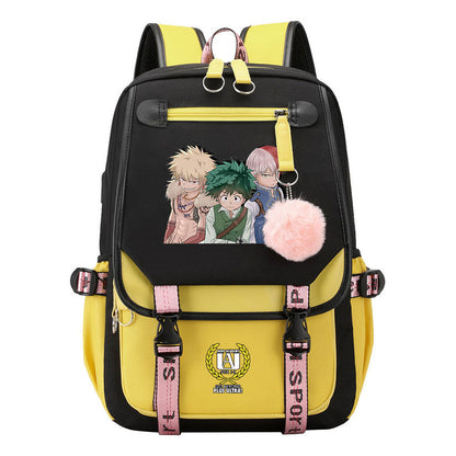 My Heroes Academy Usb Student Backpack, Casual Woven Strap Flip Back Backpack