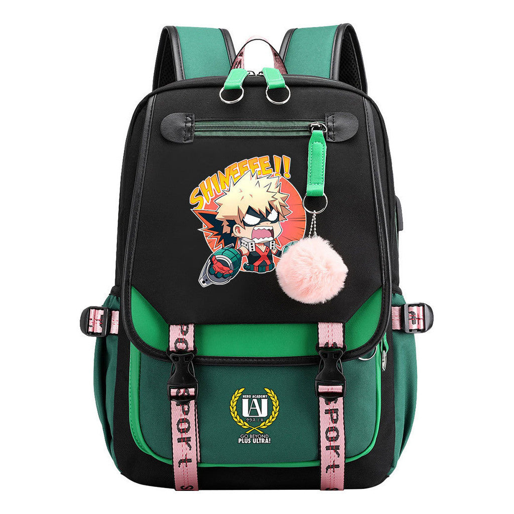 My Heroes Academy Usb Student Backpack, Casual Woven Strap Flip Back Backpack