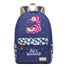 Anime Cartoon Cheshire Cat Print Student Backpack, Floral Casual Backpack