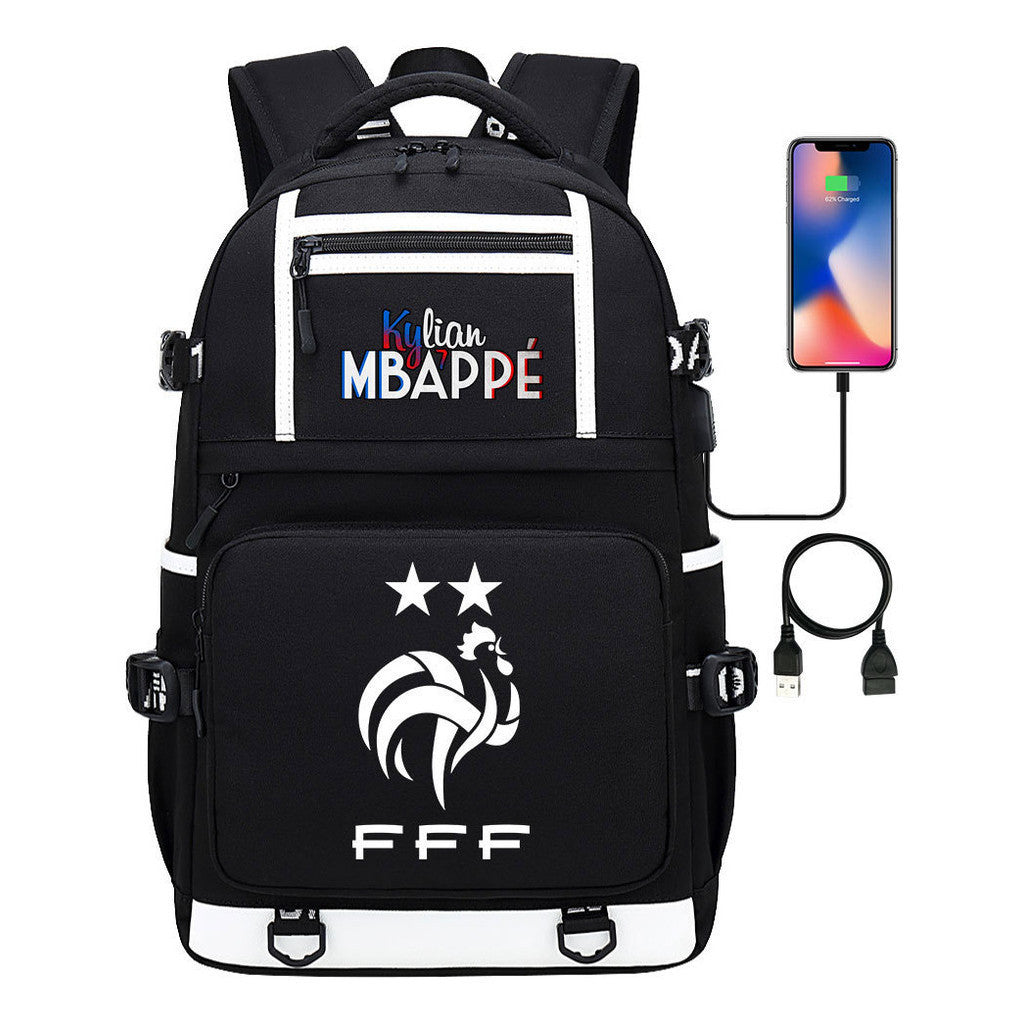 Football Star Mbappe Printed Usb Youth Student Backpack, Boy's And Girl's Backpack, Leisure Travel Backpack