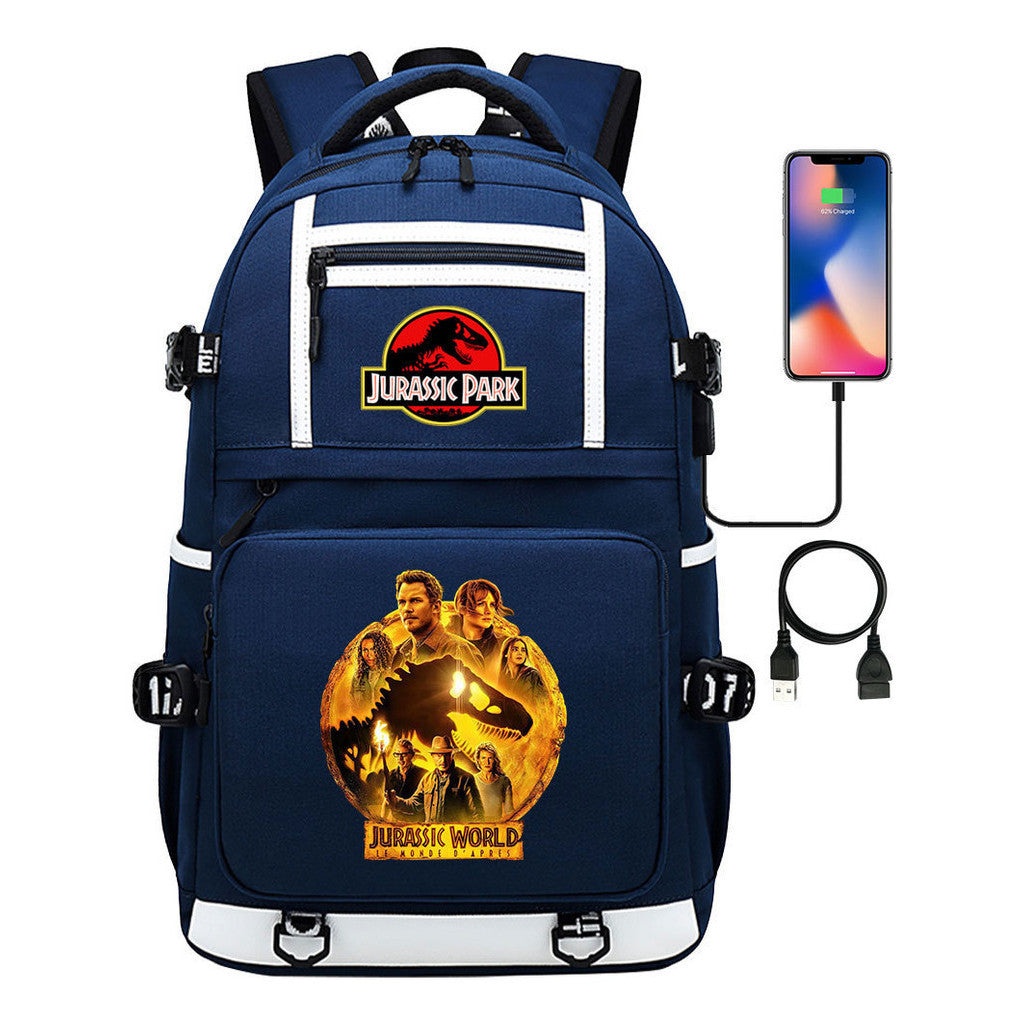 Jurassic Park Dinosaur Usb Youth School Bag Men's And Women's Backpack Leisure Travel Backpack