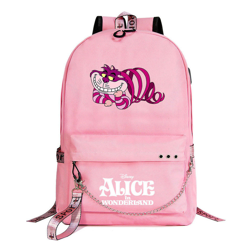 Cheshire Cat Alice's Adventure In Wonderland Youth School Bag Men's And Women's Leisure Weaving Strap Backpack