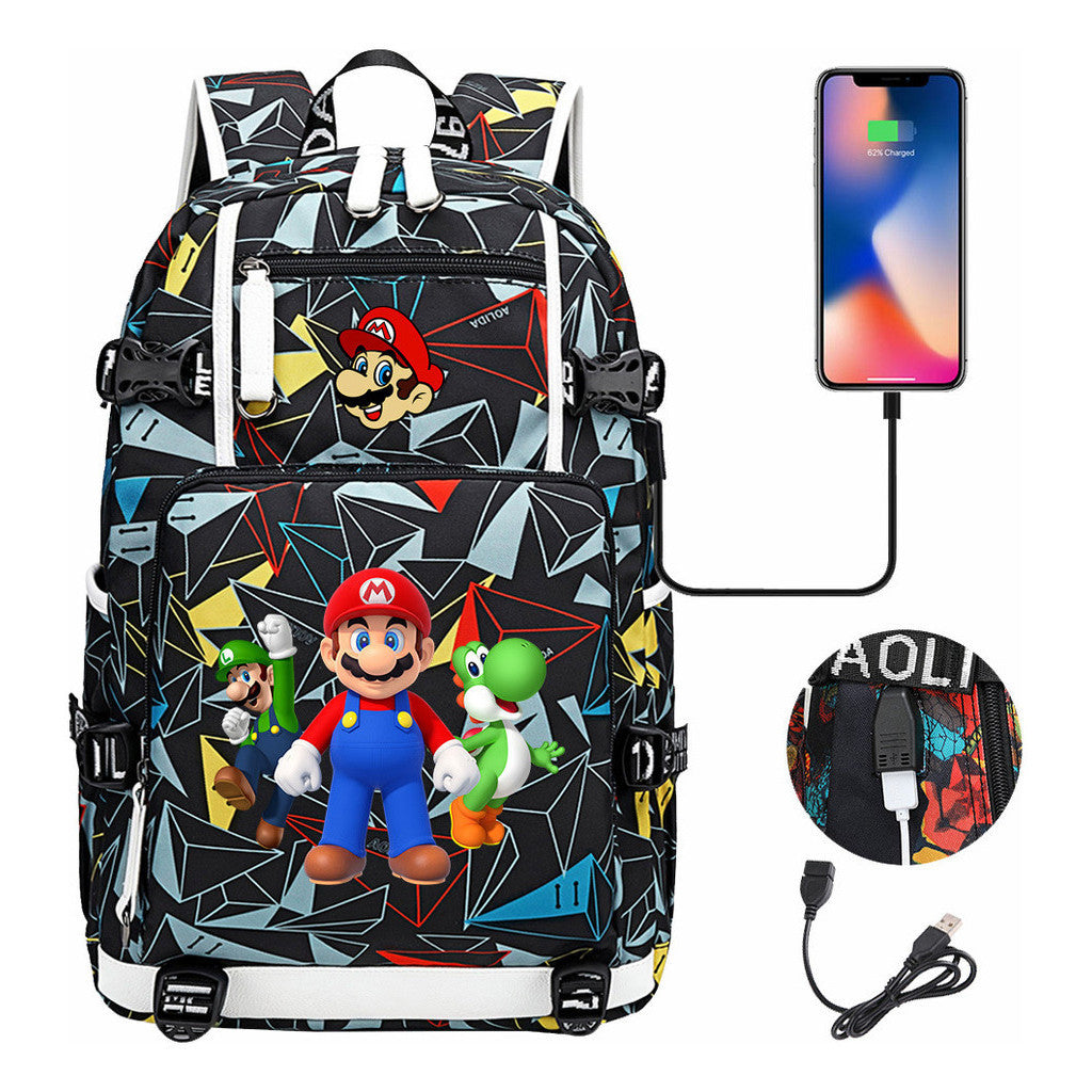 Super Mario Printed Teenage Student Backpack With Large Capacity For Men And Women's Leisure Travel Backpack