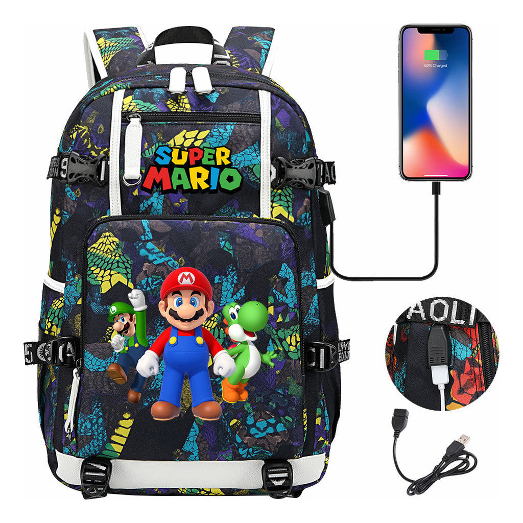 Super Mario Printed Teenage Student Backpack With Large Capacity For Men And Women's Leisure Travel Backpack