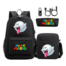 Super Mario Usb Password Lock Youth Student Backpack 3-piece Set For Men And Women Backpacks