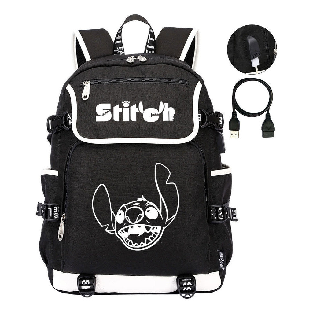 Anime Star Baby Stitch Printed Usb Youth Student Backpack For Leisure Travel Backpack