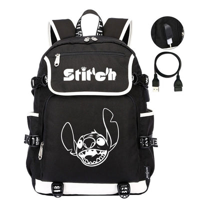 Anime Star Baby Stitch Printed Usb Youth Student Backpack For Leisure Travel Backpack