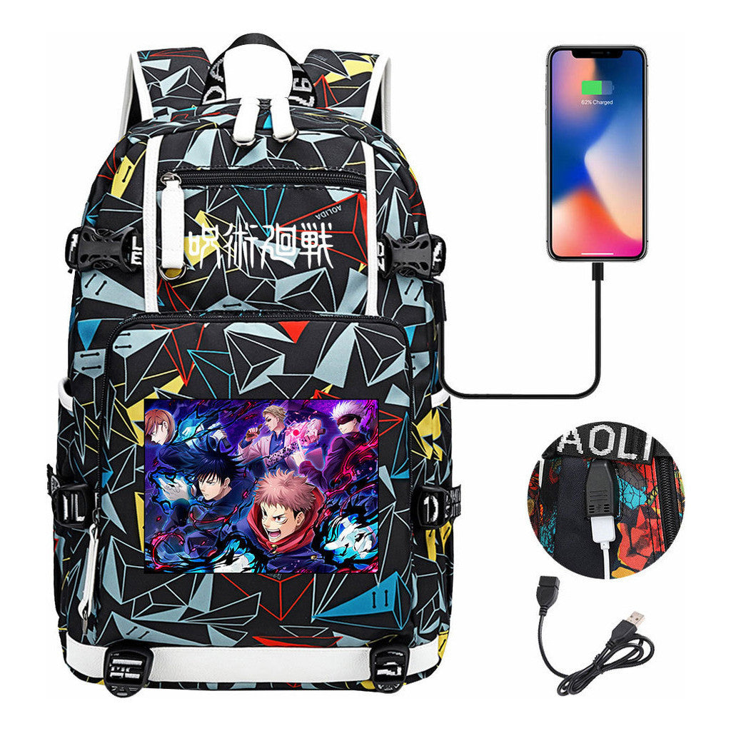 Printed Usb Youth Student Backpack Men And Women's Leisure Large Capacity Travel Backpack