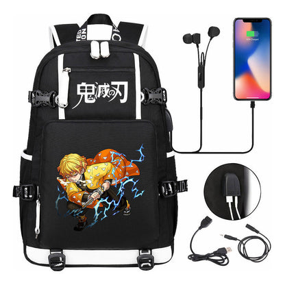 Cartoon Printed Usb Large Capacity Youth Student Backpack For Men And Women's Leisure Travel Backpack