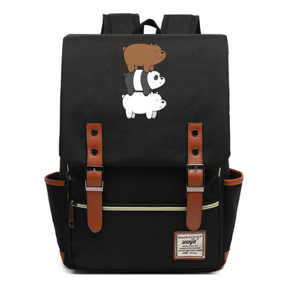Cartoon Cute Three Bears Printed Youth School Bag For Men And Women Leisure Belt Buckle Classic Backpack