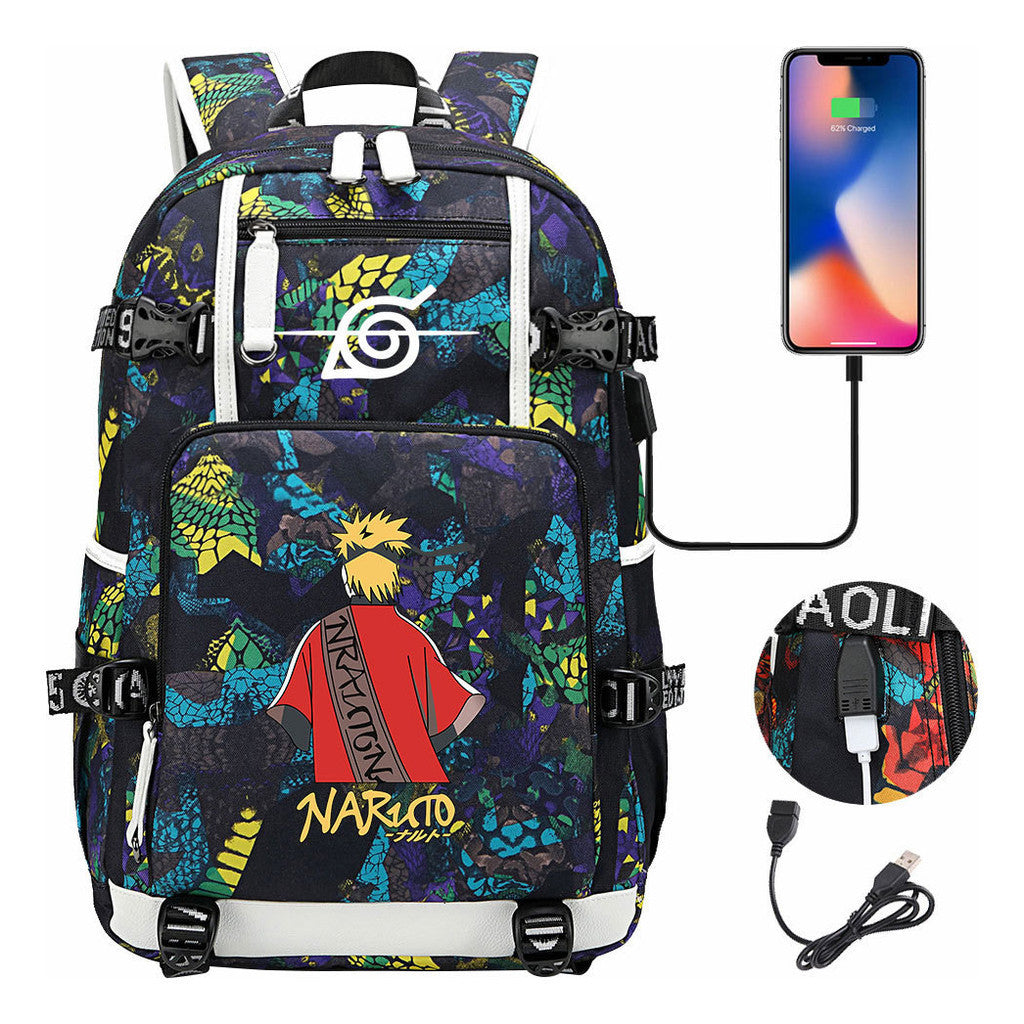 Printed Usb Youth Student School Bag Leisure Large Capacity Travel Backpack