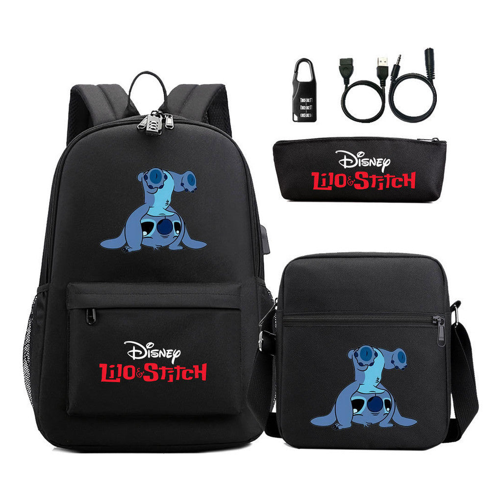 Interstellar Baby Stitch Usb Password Lock Youth Student Backpack 3-piece Set For Men And Women Backpacks