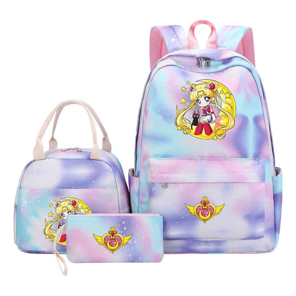 Beautiful Girl Warrior Teenage Girls Backpack Lunch Bag Three Piece Set With Backpack Cover