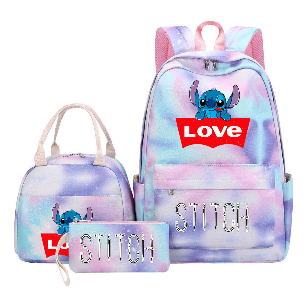 Interstellar Baby Stitch Student Girls School Bag Lunch Bag Three Piece Set Backpack Cover