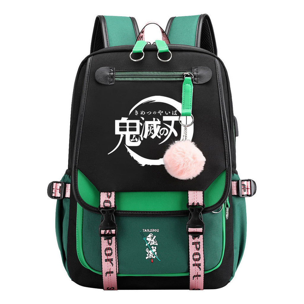 Cartoon Fashion Usb Youth Middle School Backpack For Boys And Girls Casual Woven Strap Flip Back Backpack