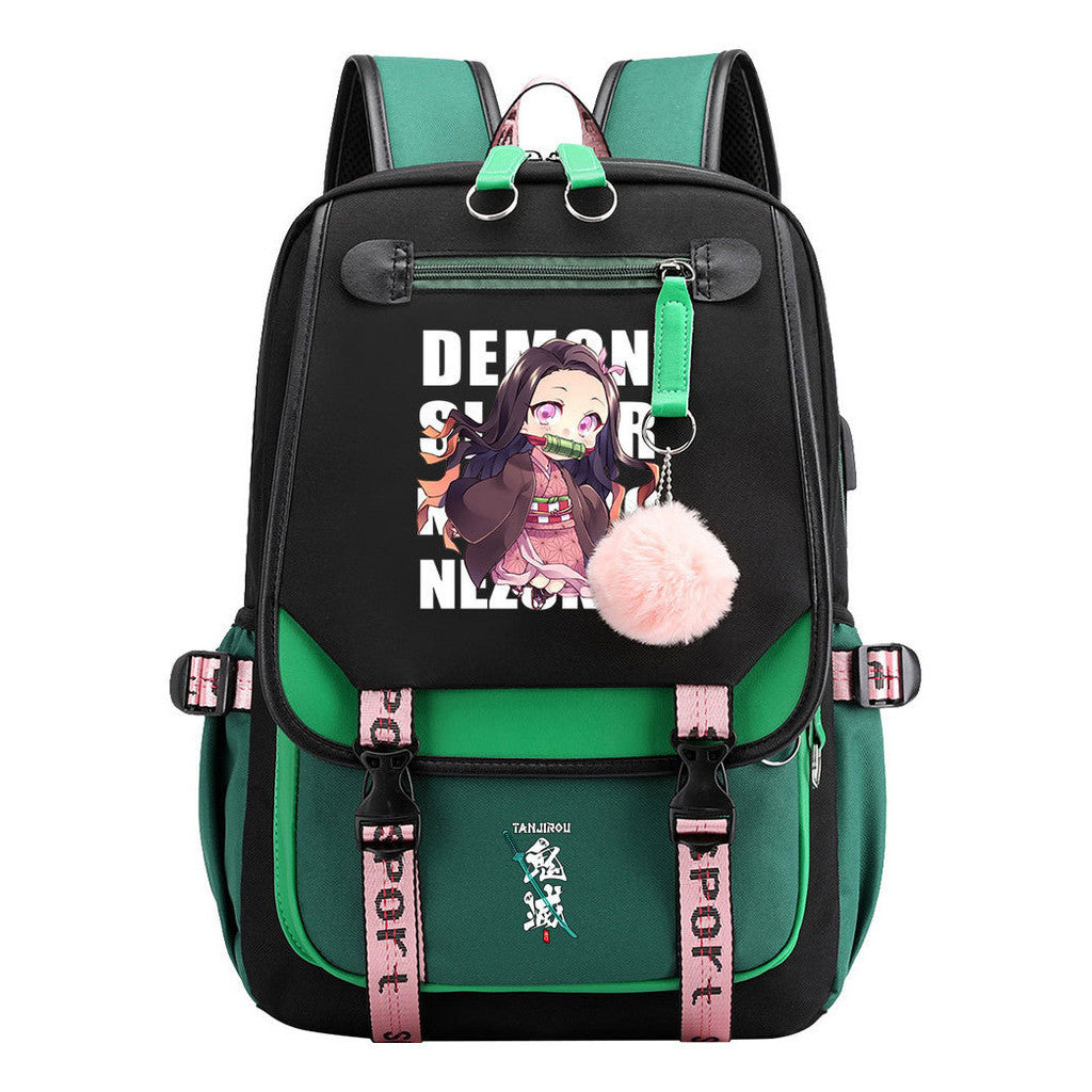 Cartoon Fashion Usb Youth Student School Bag Casual Ribbon Flip Backpack