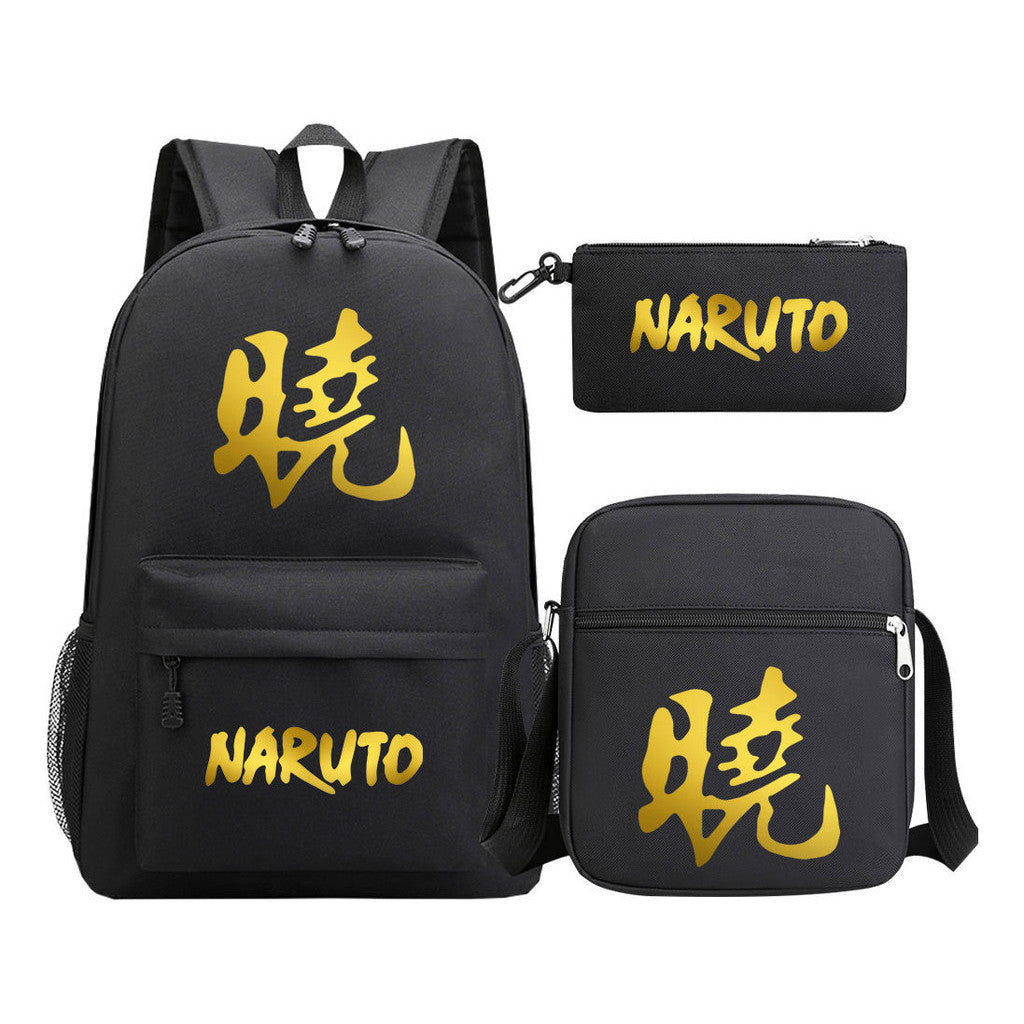 Golden Anime Naruto Starry Sky Youth Student School Bag Three Piece Set For Boys And Girls Backpack Set