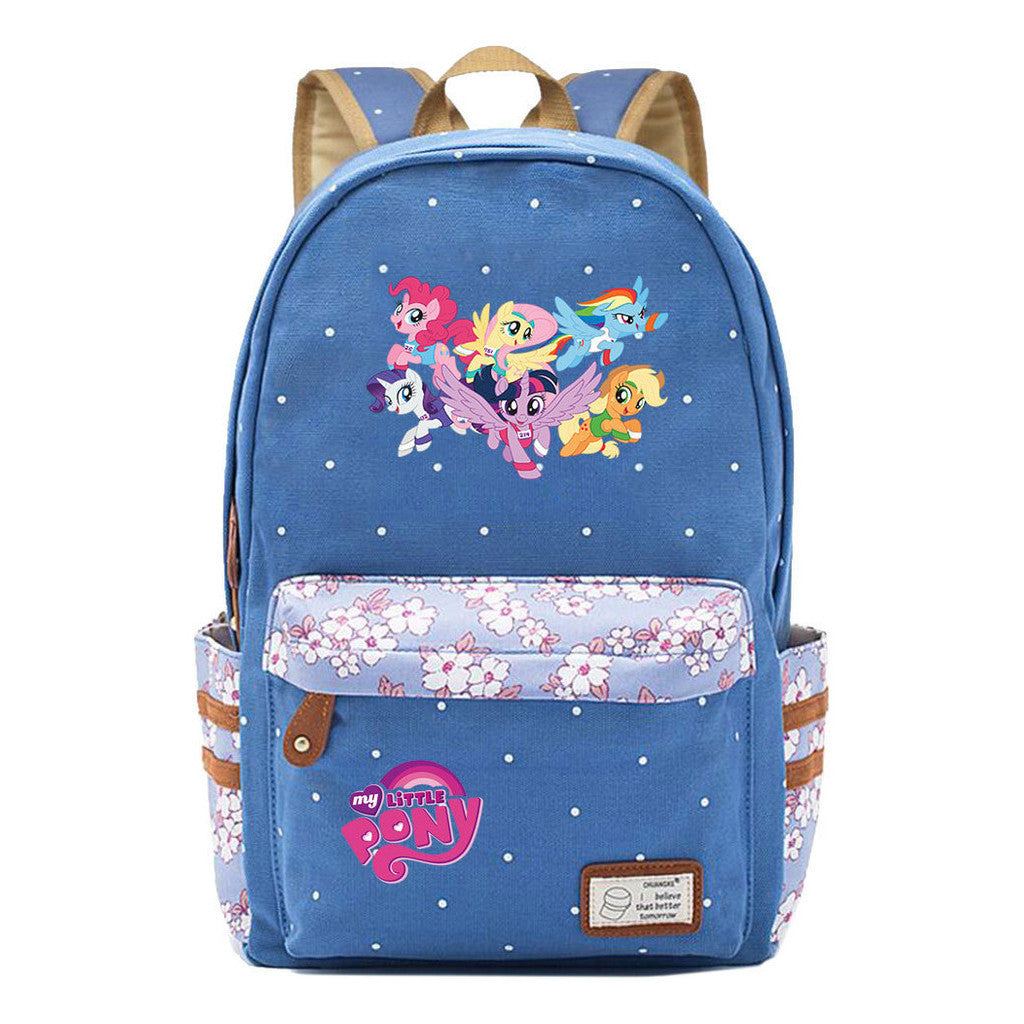 Pony Unicorn Youth Student School Bag Fragmented Canvas Girl Backpack
