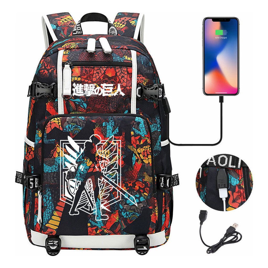 The Giant Of Manga Attack Usb Youth Student Backpack For Men And Women's Leisure Travel Backpack