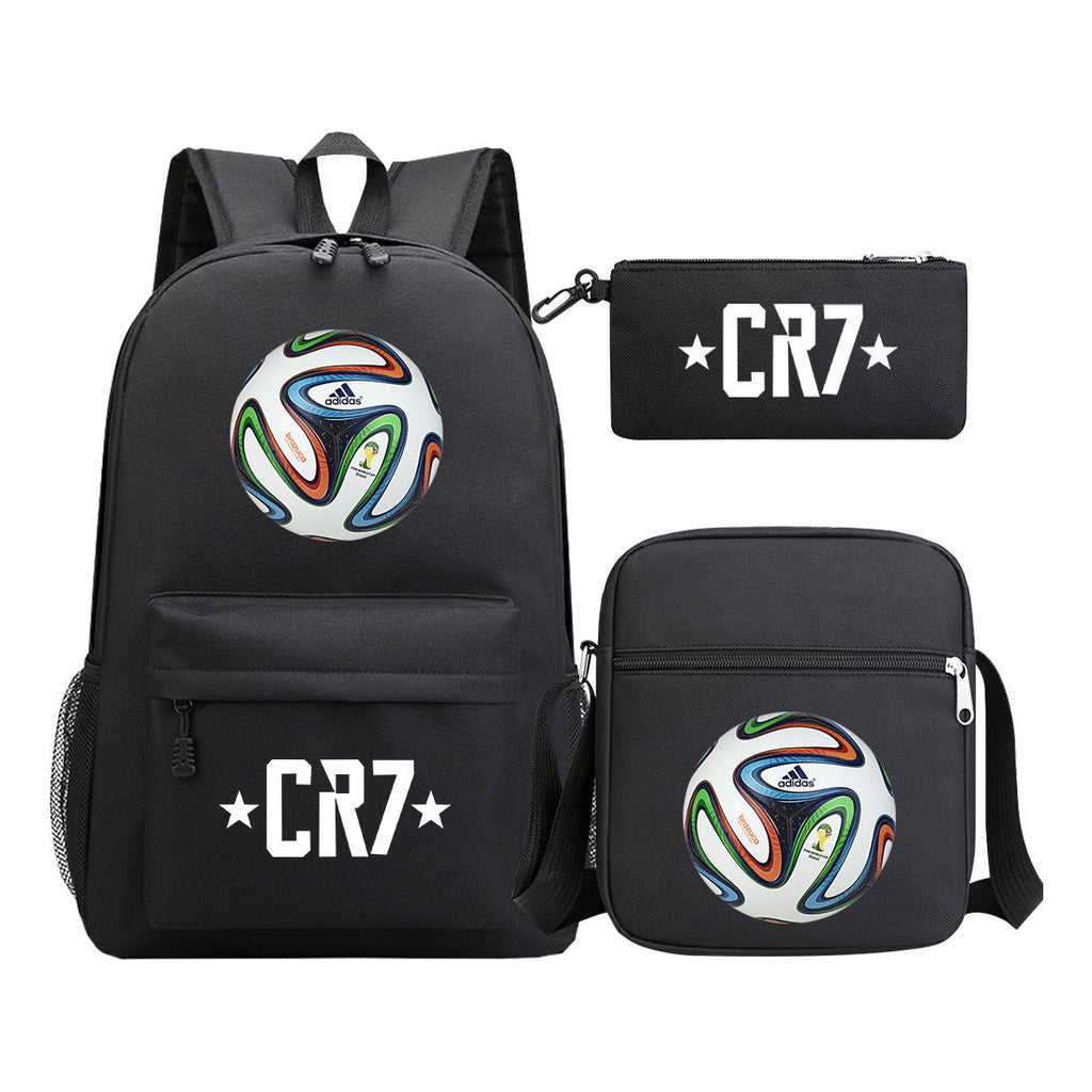 Sports star Cristiano Ronaldo printed youth student backpack 3-piece set for boys and girls backpack set