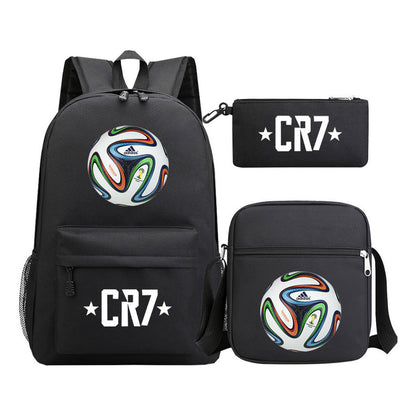 Sports star Cristiano Ronaldo printed youth student backpack 3-piece set for boys and girls backpack set