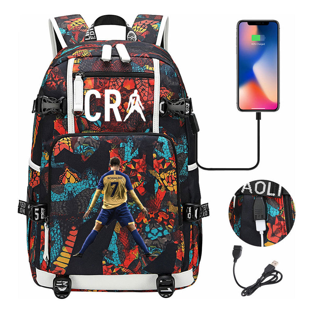 Football Star Cristiano Ronaldo Printed Youth Student Backpack Leisure Travel Backpack