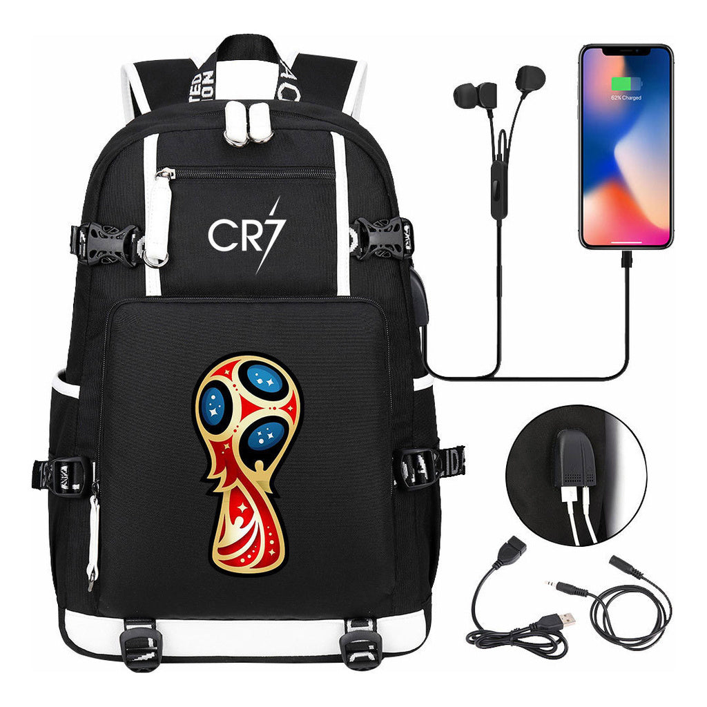 Football Dribbling Star Cristiano Ronaldo Printed Usb Large Capacity Youth Student Backpack For Men And Women's Leisure Travel Backpack