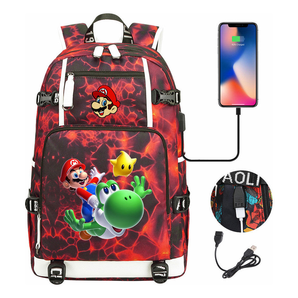 Super Mario Printed Teenage Student Backpack With Large Capacity Leisure Travel Backpack