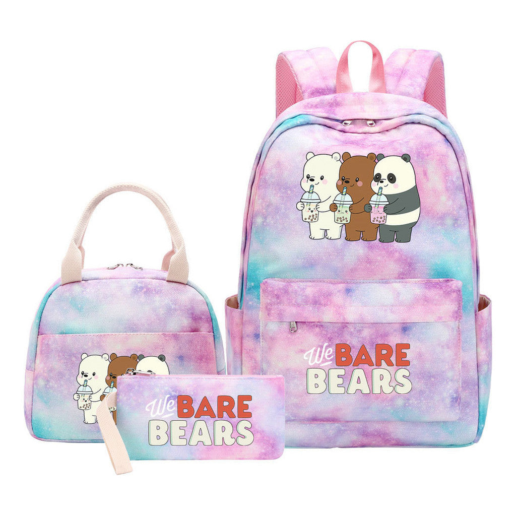 Cartoon Cute Three Bears Youth Student Girls School Bag Lunch Bag Three Piece Set Backpack Set